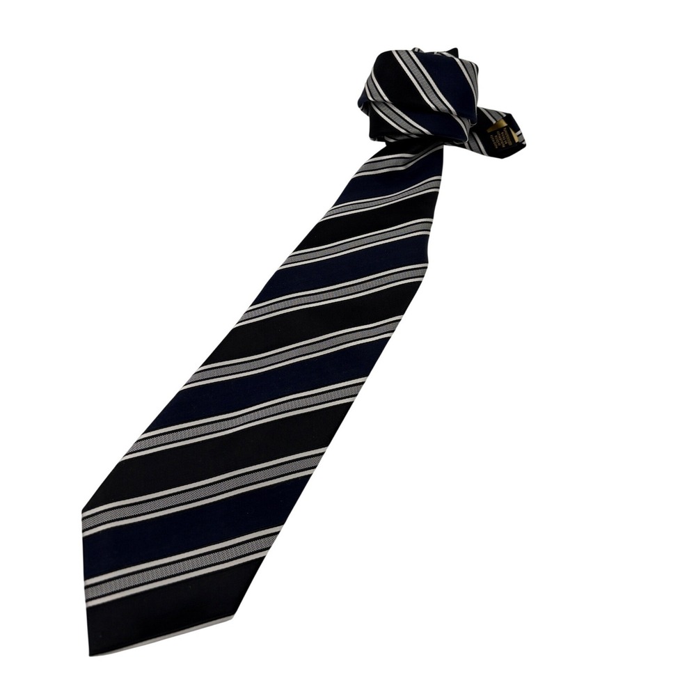 Donald J Trump Signature Collection Necktie Navy Black Silver Striped